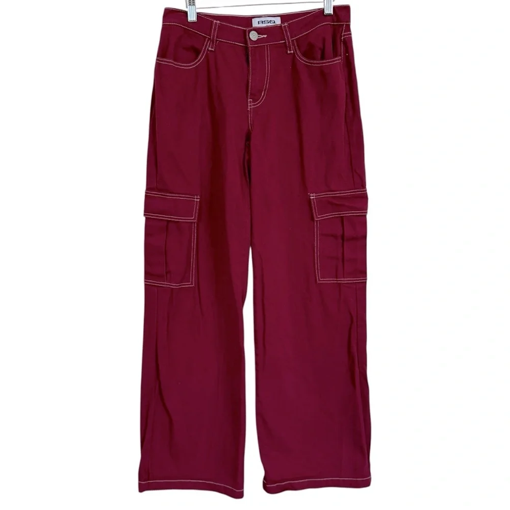 RSQ Women'sSize 26 Low Rise Wide Leg Cargo Jeans Garnet Baggy Y2K